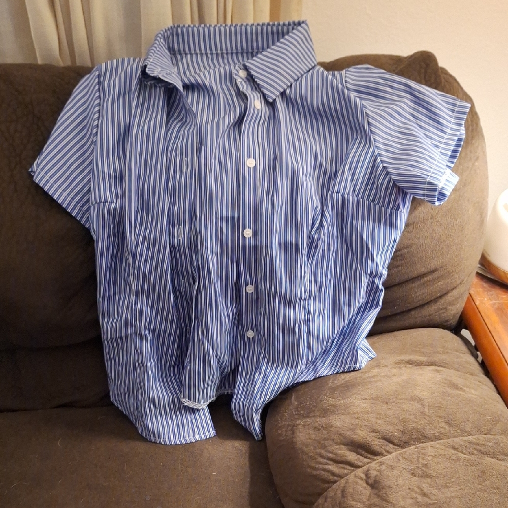 SHEIN Blue Striped Button Down Shirt